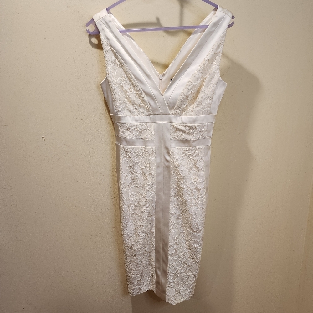 Jax Ivory Satin and Lace fitted sleeveless short Wedding dress  size 4